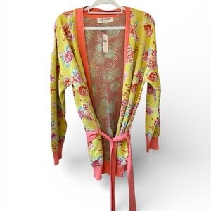 Aldo Martins for ANTHROPOLOGIE Floral Yellow and Pink Cardigan